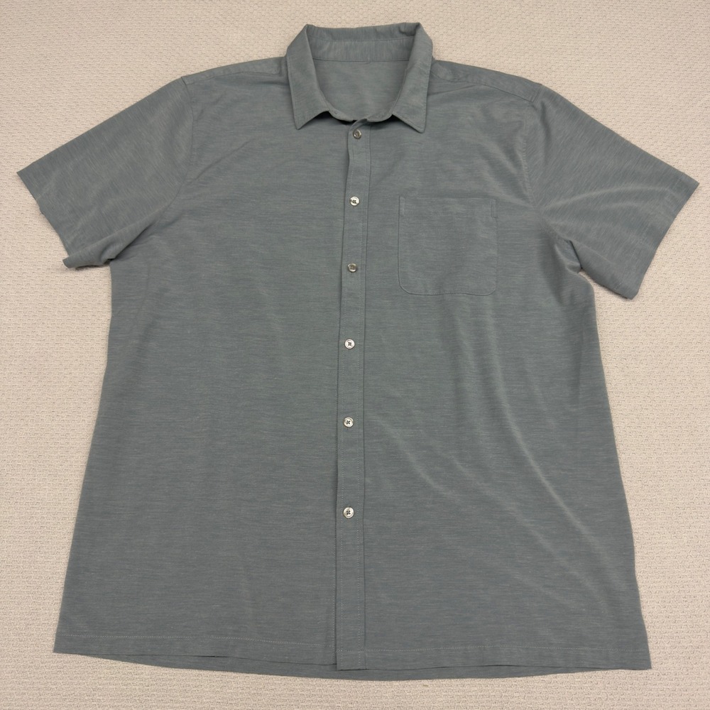Vuori Bridge Shirt Mens XXL Blue Short Sleeve Button Down Minimalist Stretch